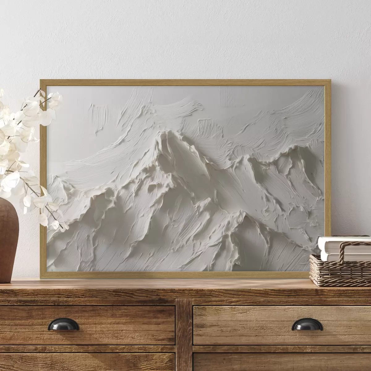Poster Berggipfel in hellen Farbtönen mit Relief-Effekt f49965