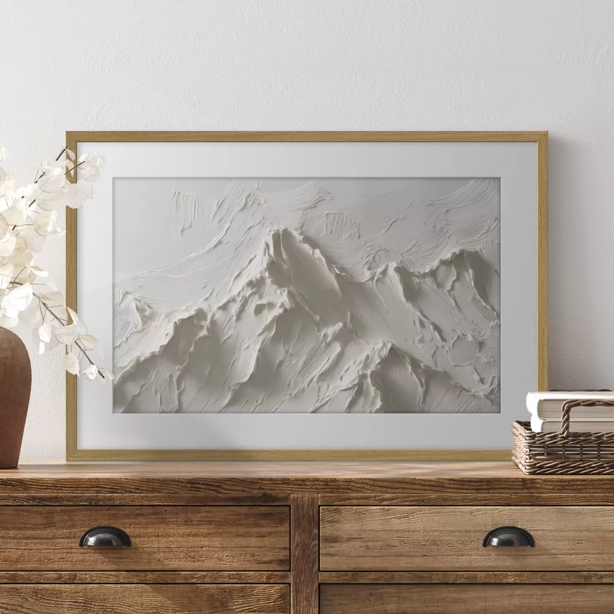 Poster Berggipfel in hellen Farbtönen mit Relief-Effekt f49965