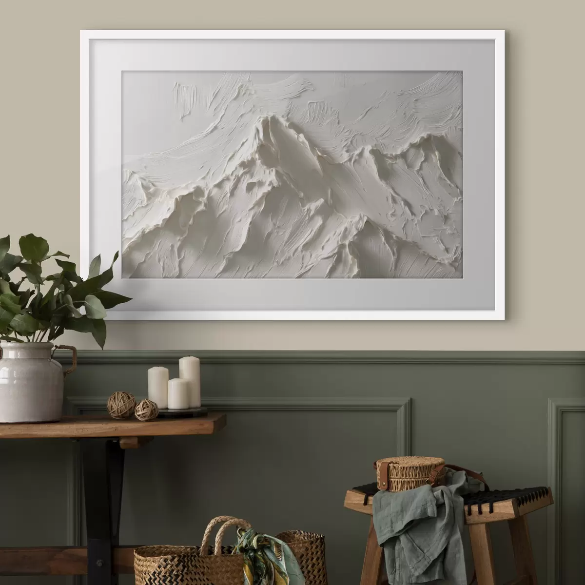 Poster Berggipfel in hellen Farbtönen mit Relief-Effekt f49965