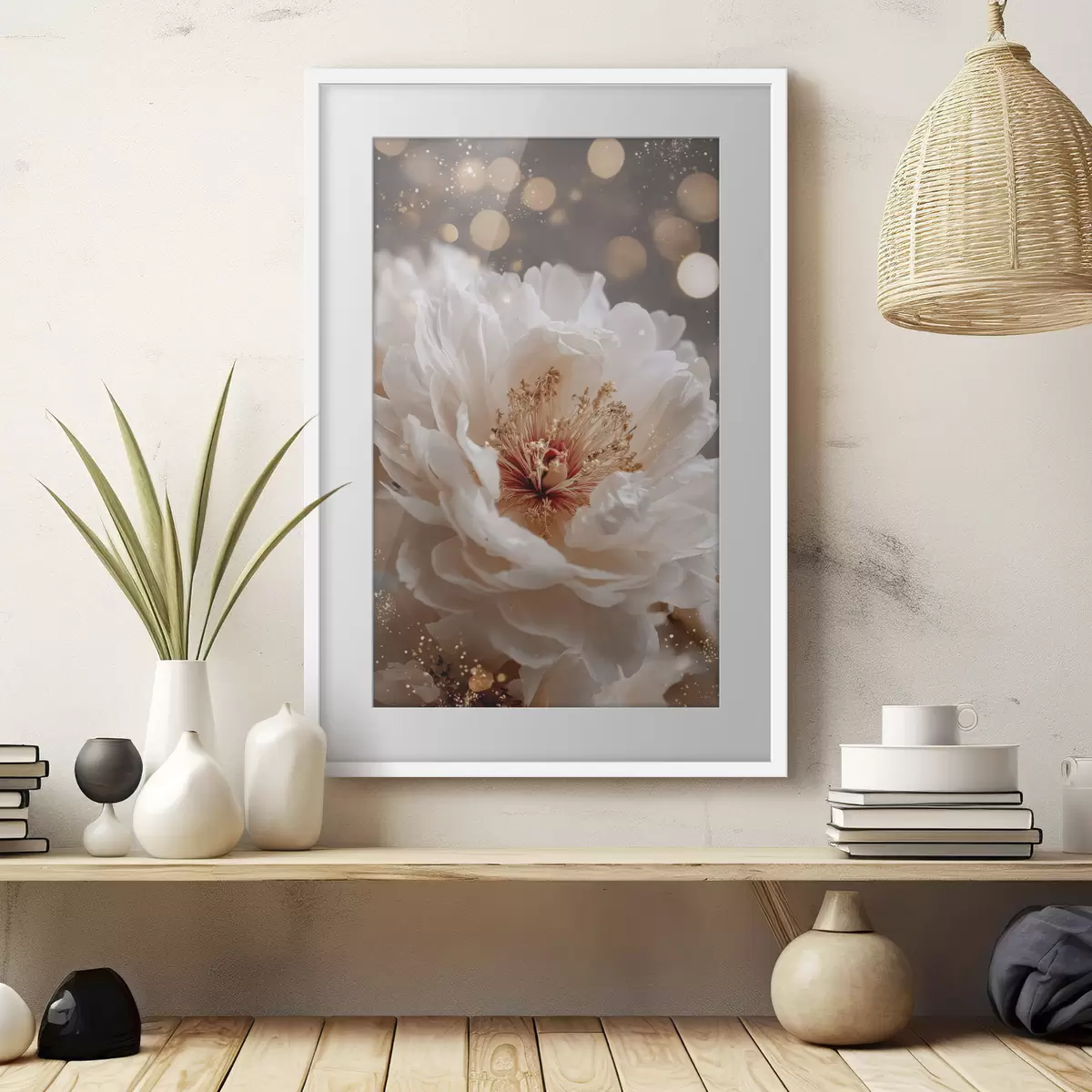 Poster Weiße Blume mit zarten Lichtreflexen f49973