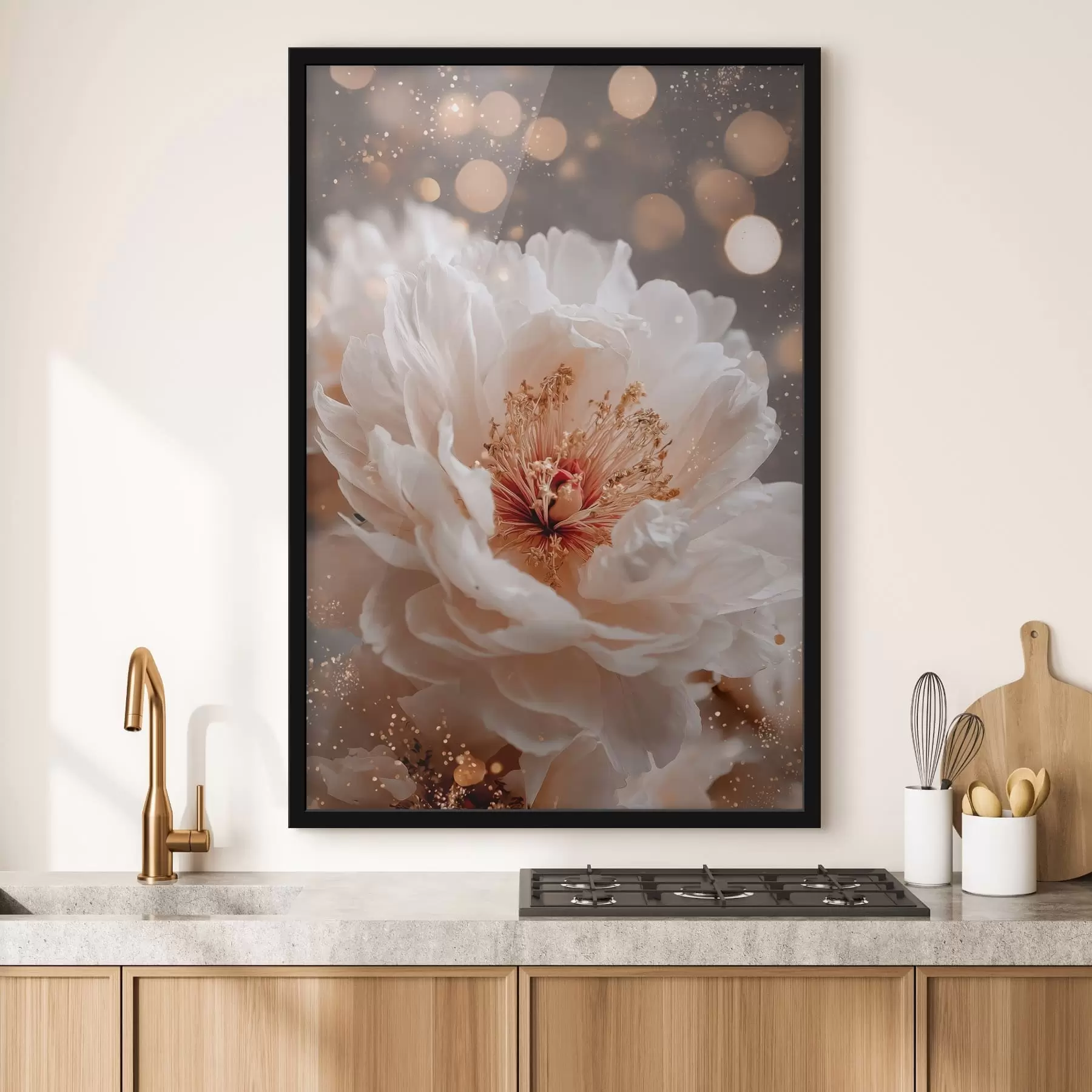 Fototapete Weiße Blume mit zarten Lichtreflexen f49973