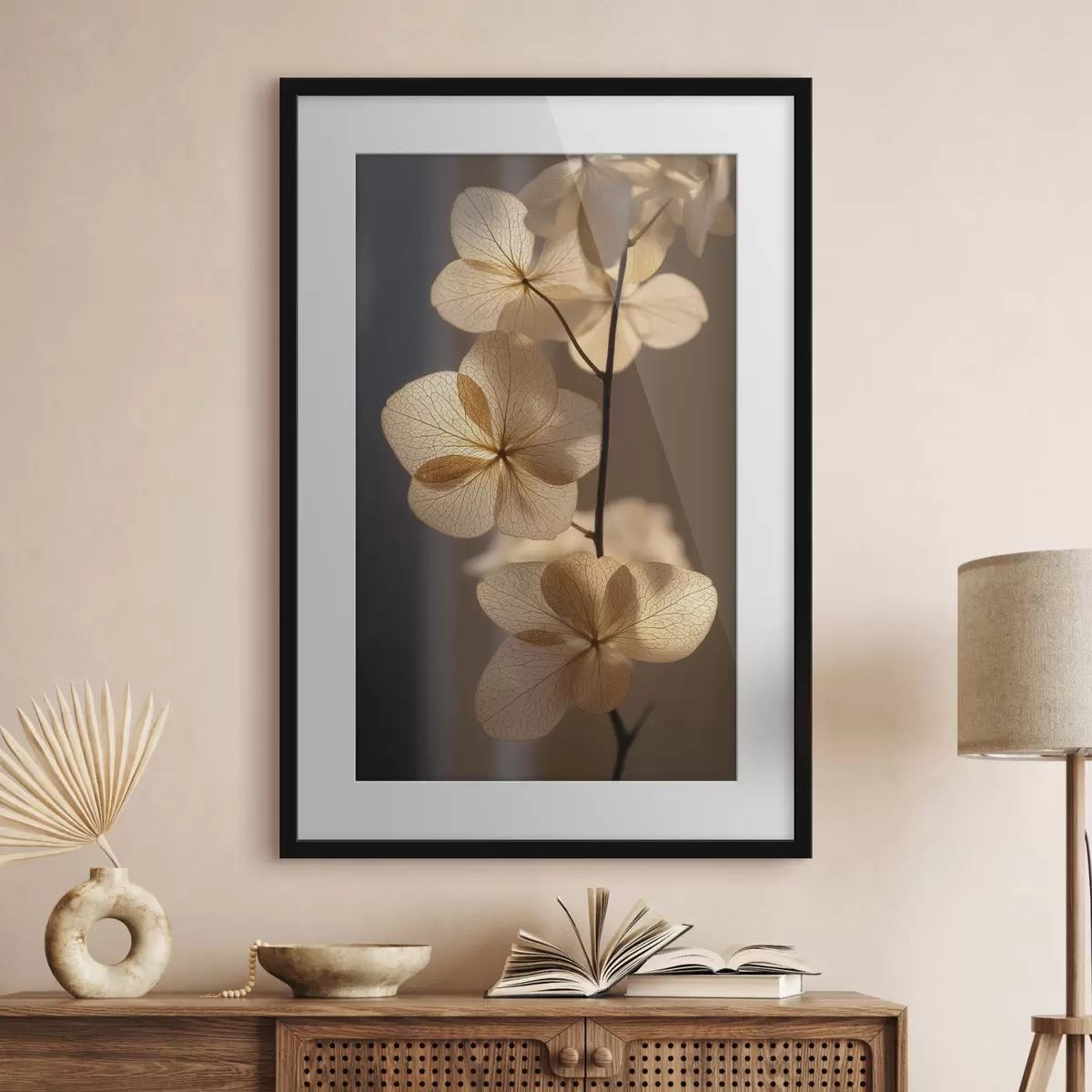 Poster Zarter Zweig mit durchscheinenden Blüten f49974