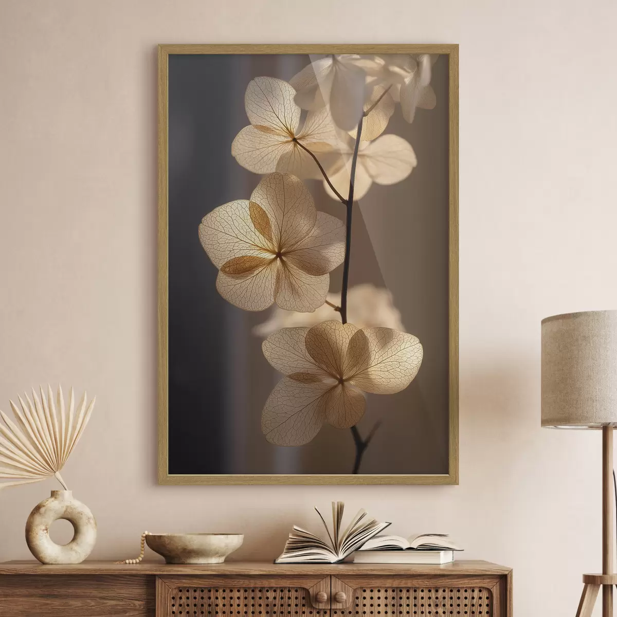Poster Zarter Zweig mit durchscheinenden Blüten f49974