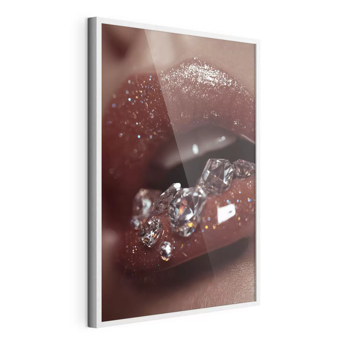 Poster Nahaufnahme von glänzenden Lippen mit transparenten Kristallen f49977