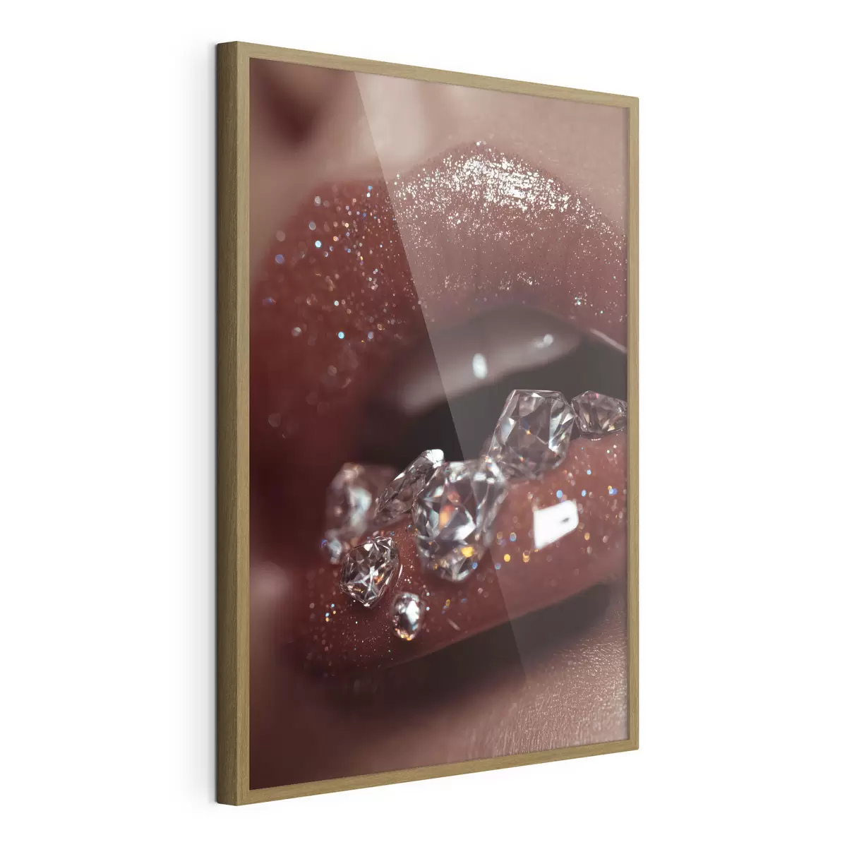 Poster Nahaufnahme von glänzenden Lippen mit transparenten Kristallen f49977