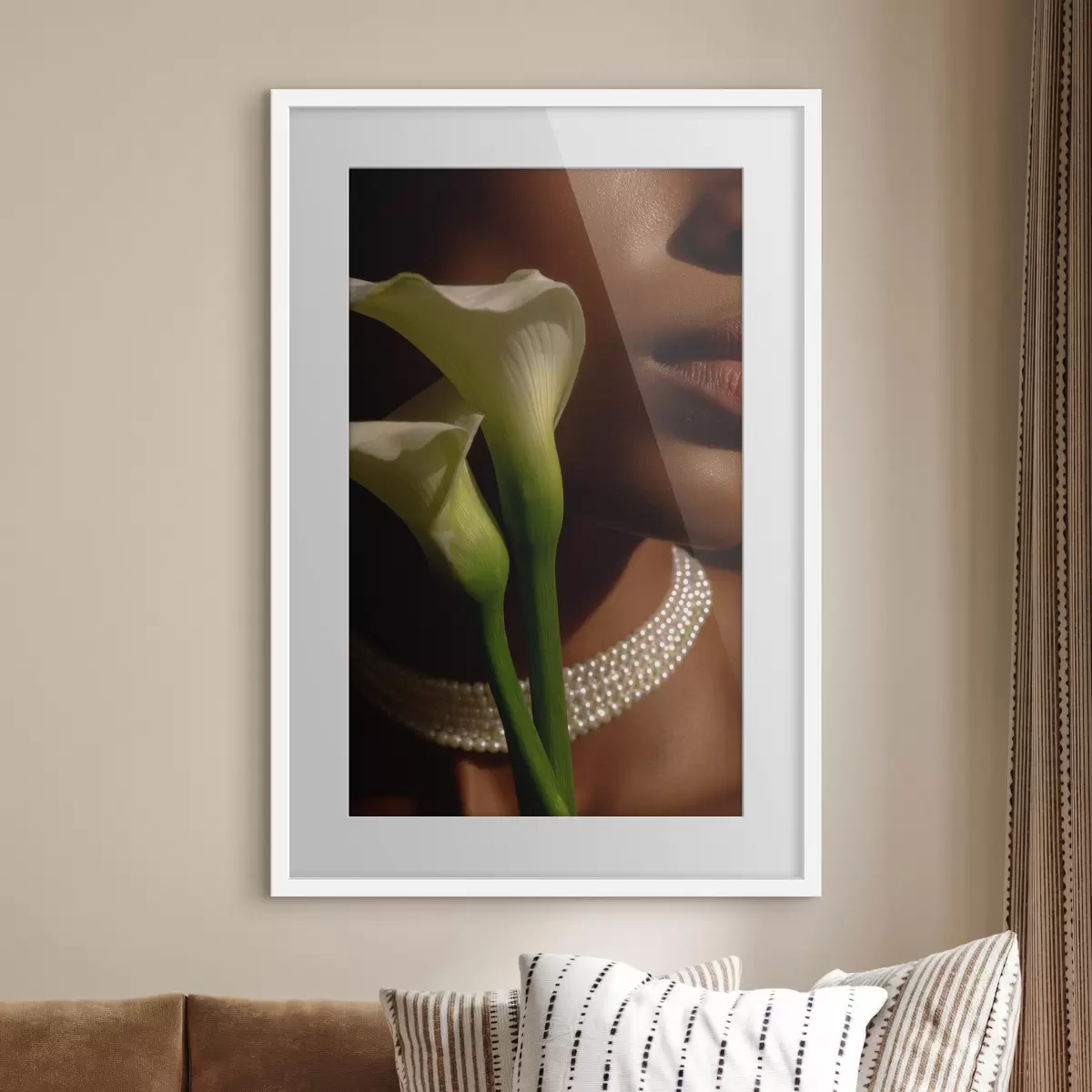 Poster Porträt mit weißen Blumen in sanftem Licht f49980