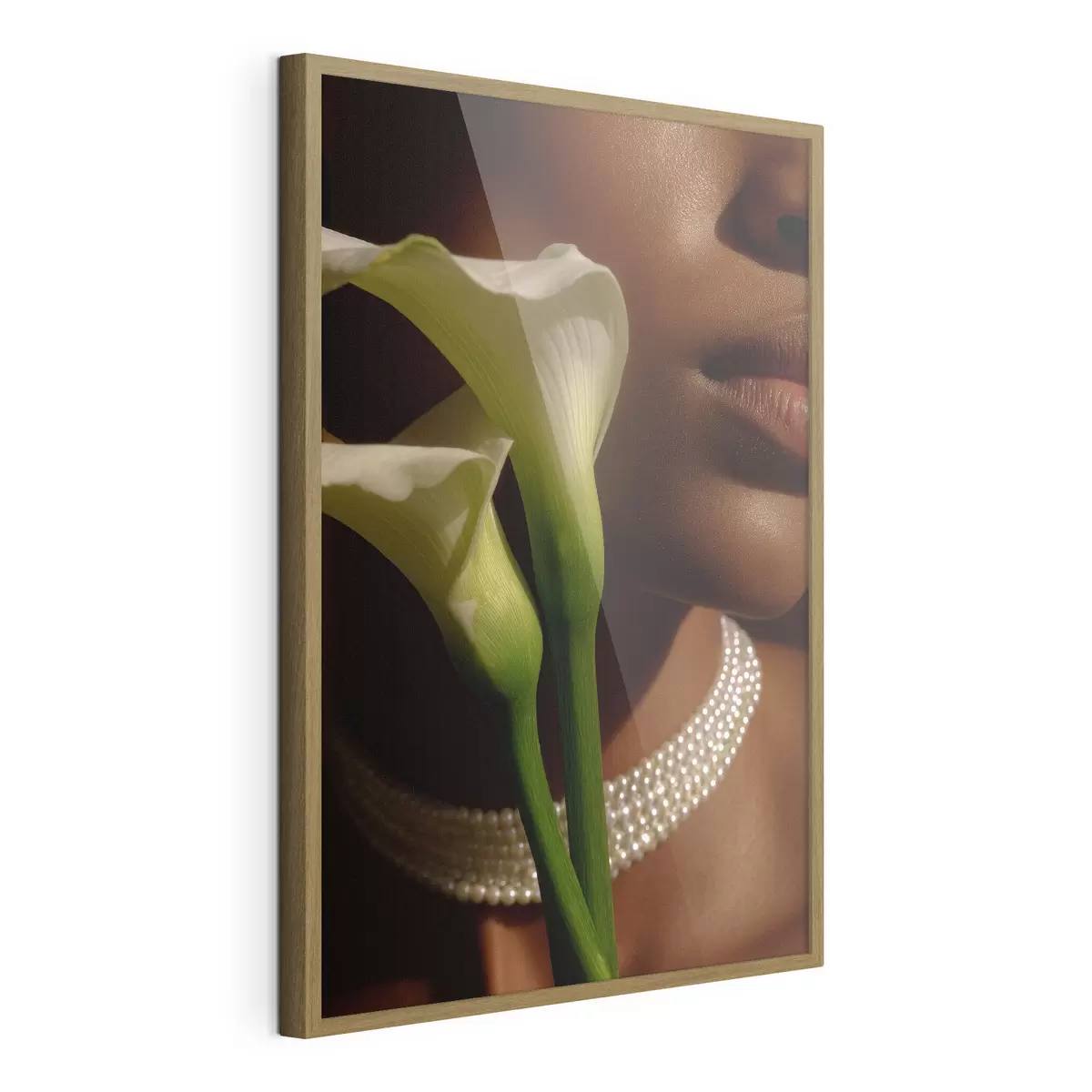 Poster Porträt mit weißen Blumen in sanftem Licht f49980