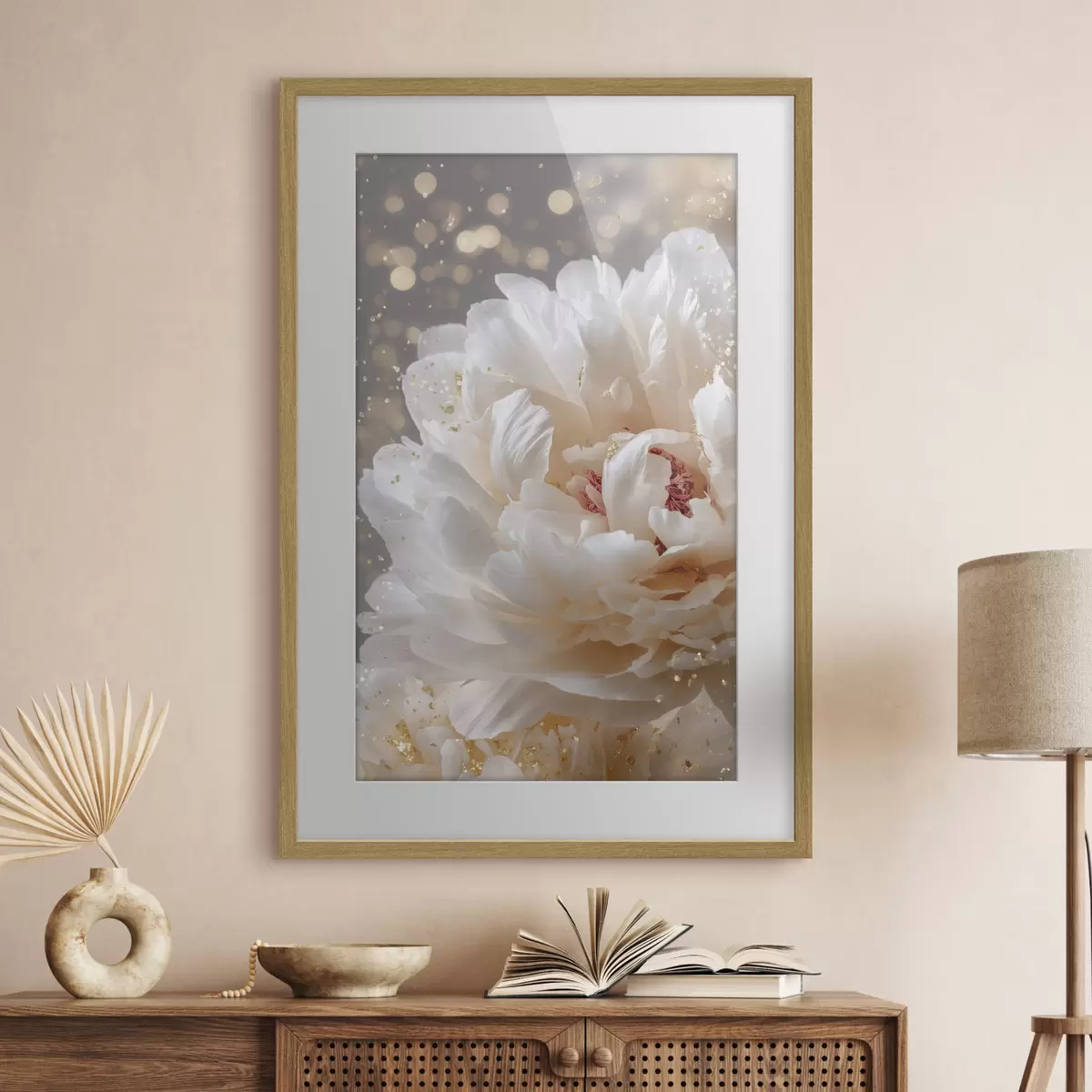 Poster Üppige weiße Blüte mit zartem Schimmer f49981