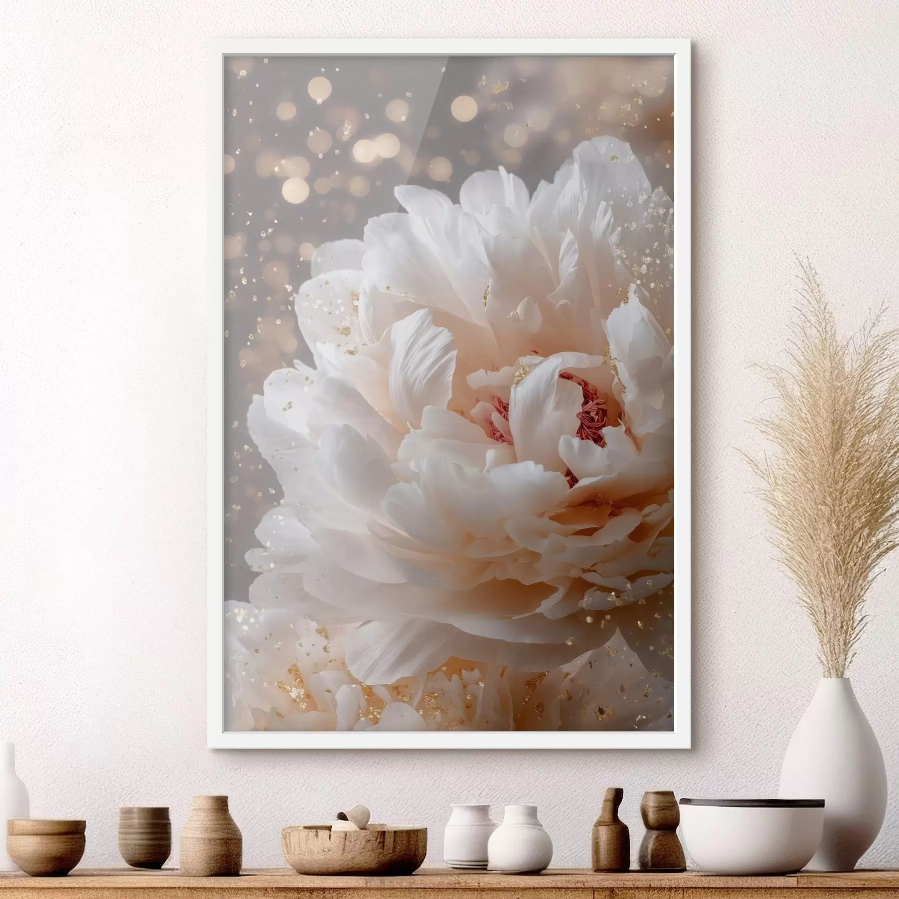 Fototapete Üppige weiße Blüte mit zartem Schimmer f49981