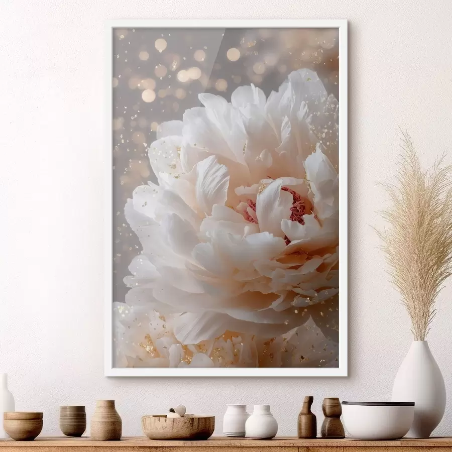 Fototapete Üppige weiße Blüte mit zartem Schimmer f49981
