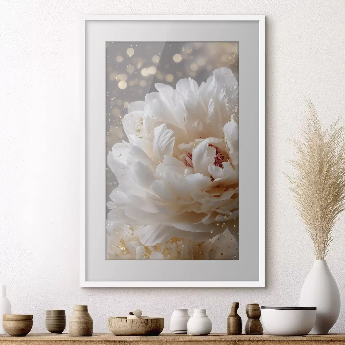 Poster Üppige weiße Blüte mit zartem Schimmer f49981