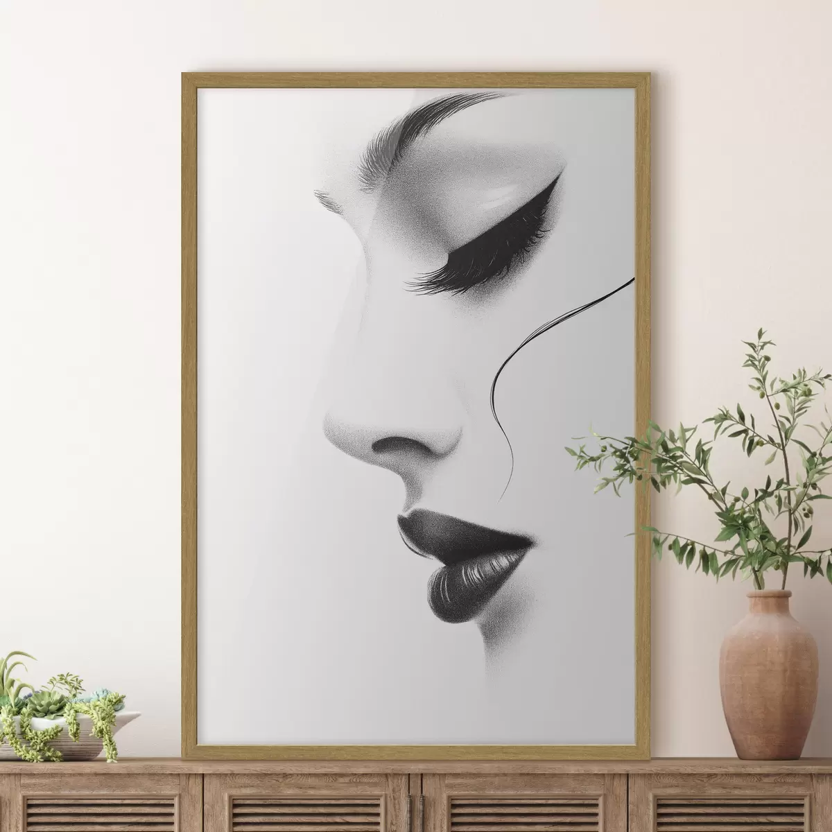 Poster Minimalistisches Frauenporträt in Schwarz-Weiß f49982