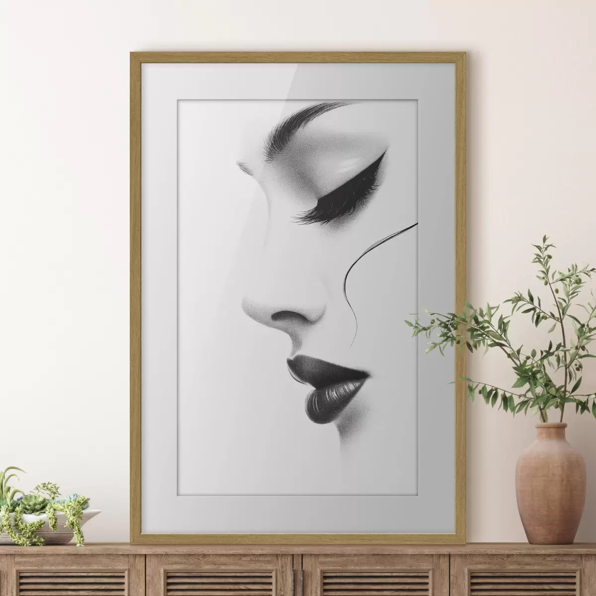 Poster Minimalistisches Frauenporträt in Schwarz-Weiß f49982