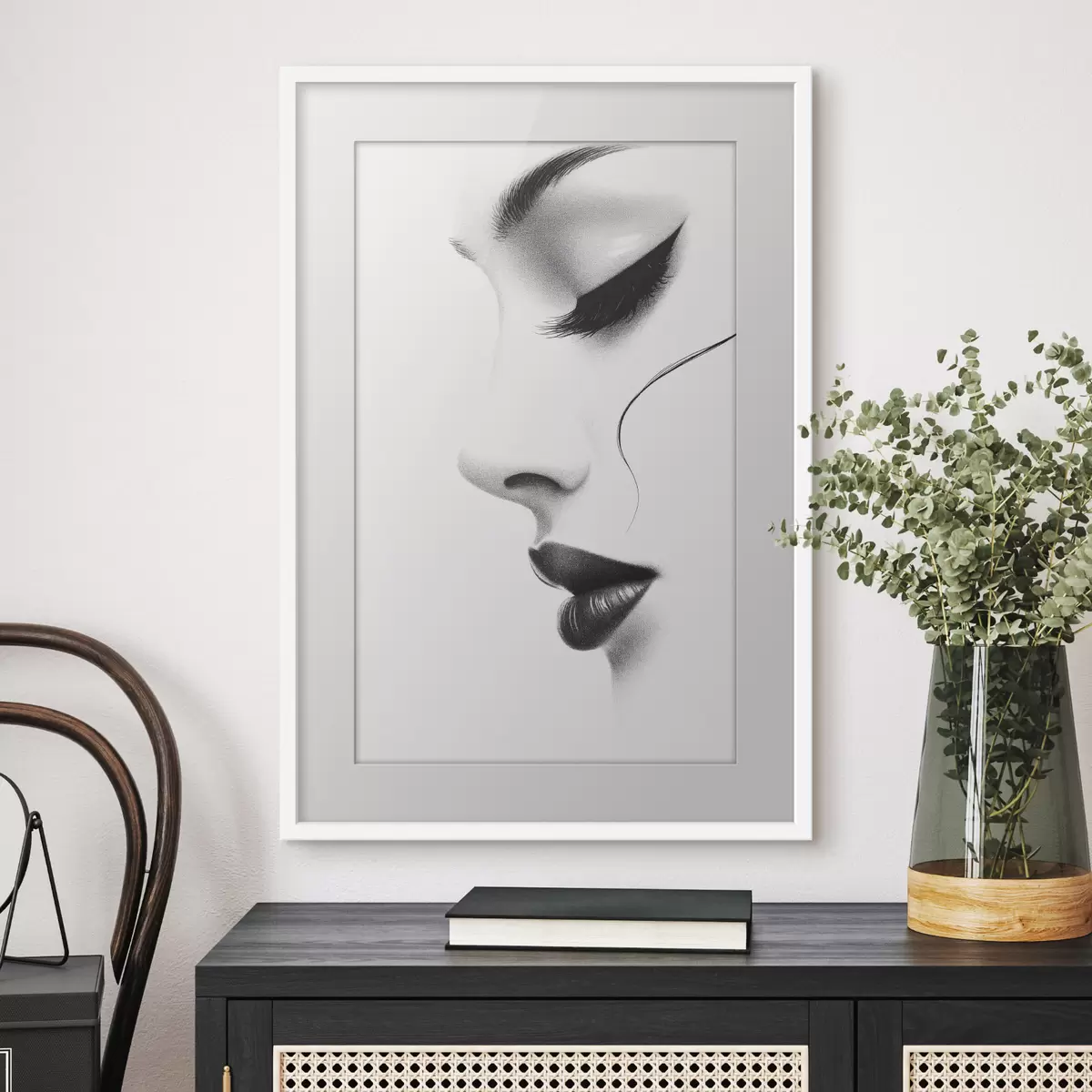 Poster Minimalistisches Frauenporträt in Schwarz-Weiß f49982