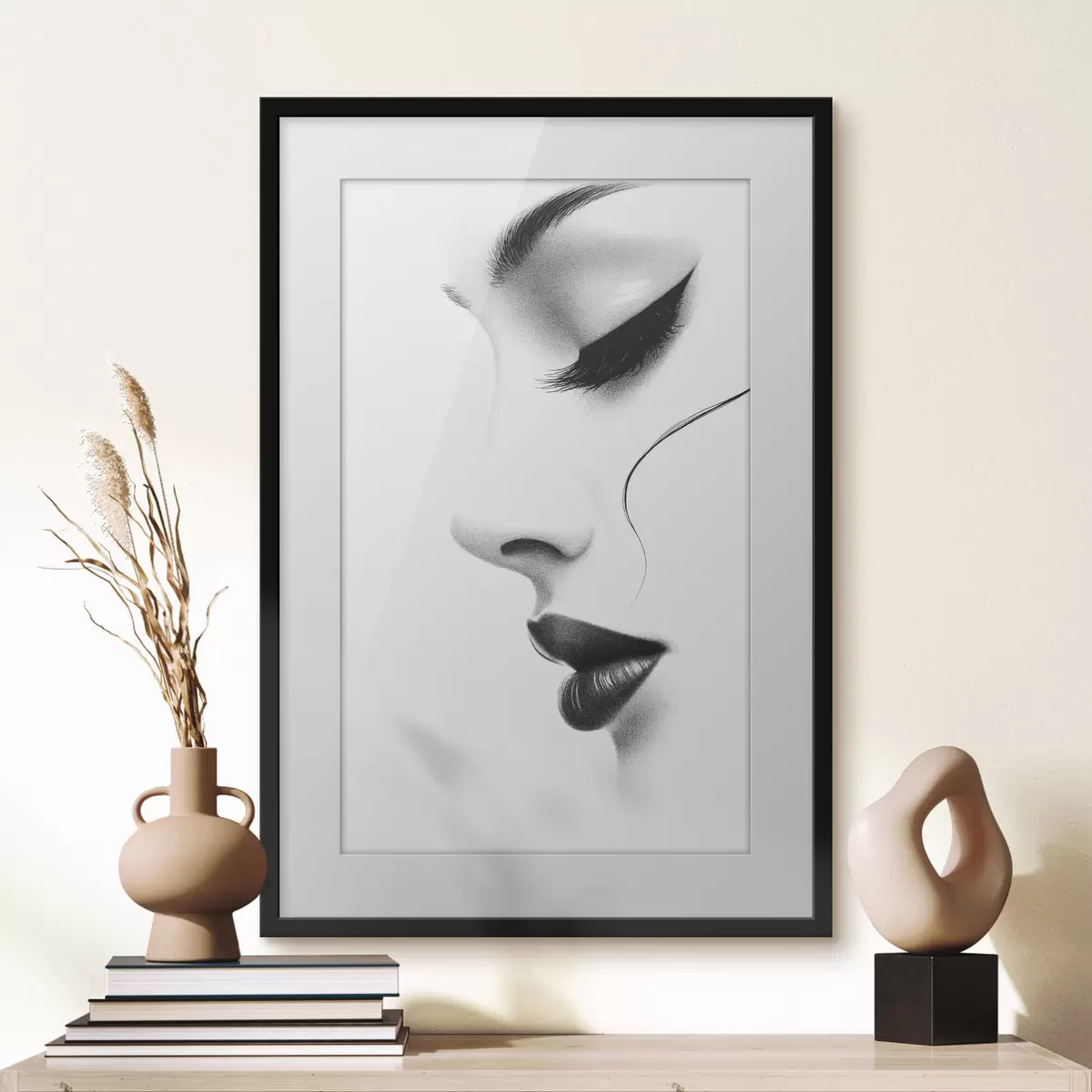 Poster Minimalistisches Frauenporträt in Schwarz-Weiß f49982
