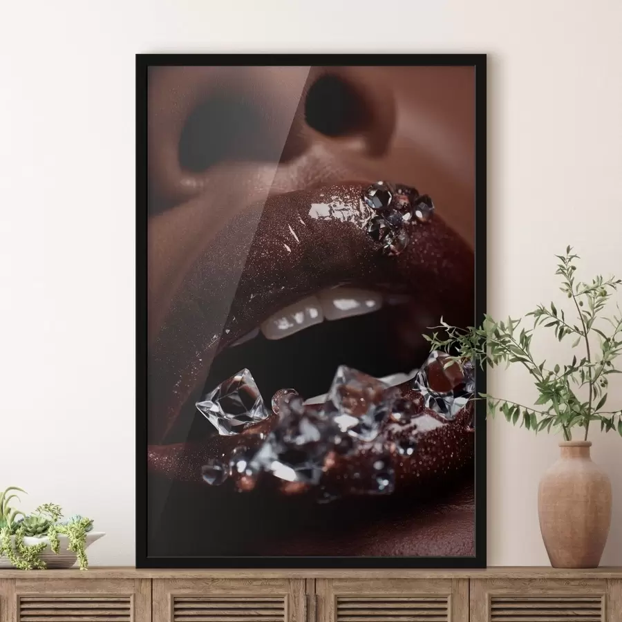 Fototapete Nahaufnahme von glänzenden Lippen mit transparenten Kristallen f49983