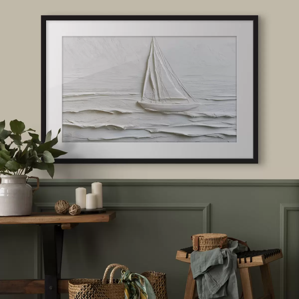 Poster Minimalistisches Segelboot auf dem Meer mit Relief-Effekt f49984