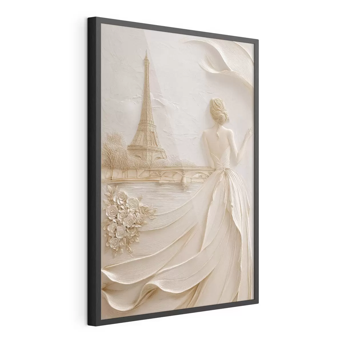 Poster Komposition mit einer Frau in der Nähe eines berühmten Turms und einem Relief-Effekt f49985