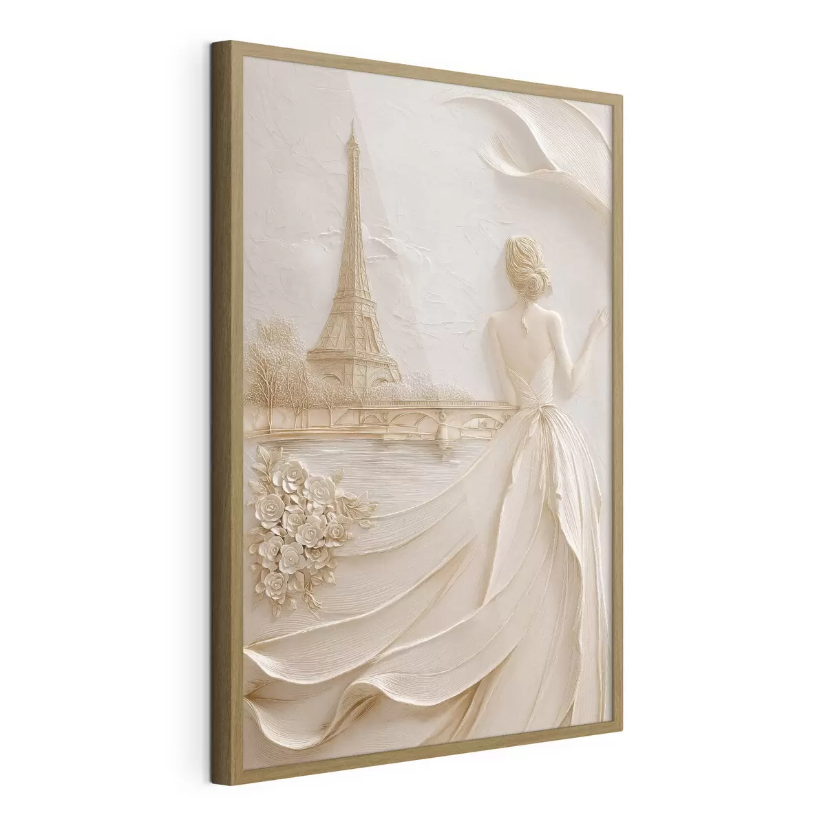 Poster Komposition mit einer Frau in der Nähe eines berühmten Turms und einem Relief-Effekt f49985