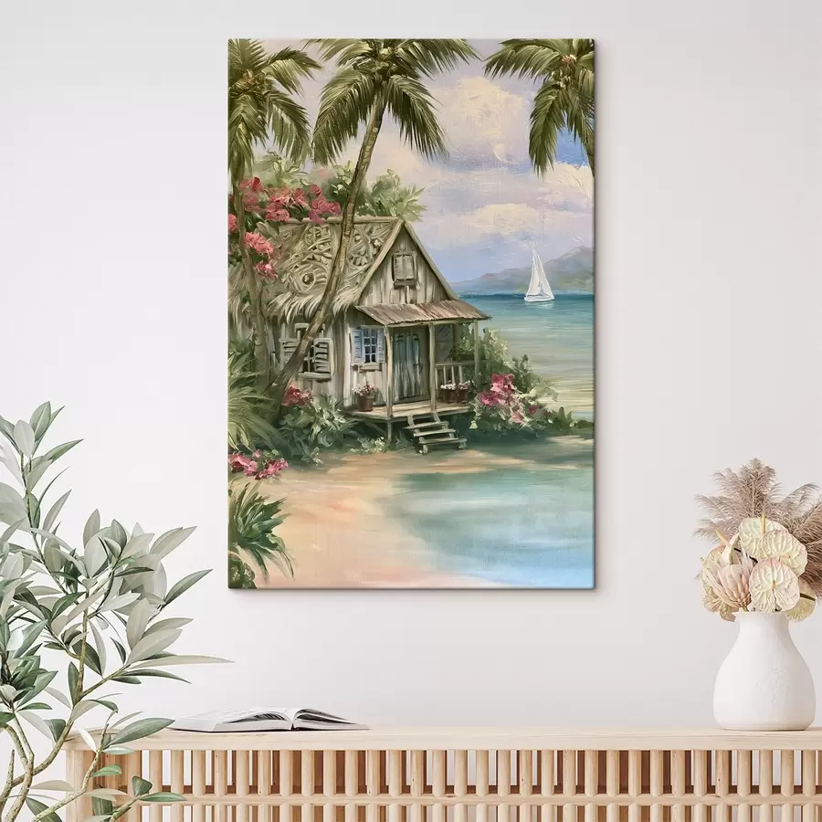 Fototapete Ein kleines Häuschen am Meer, im Stil eines Ölgemäldes gemalt s49936