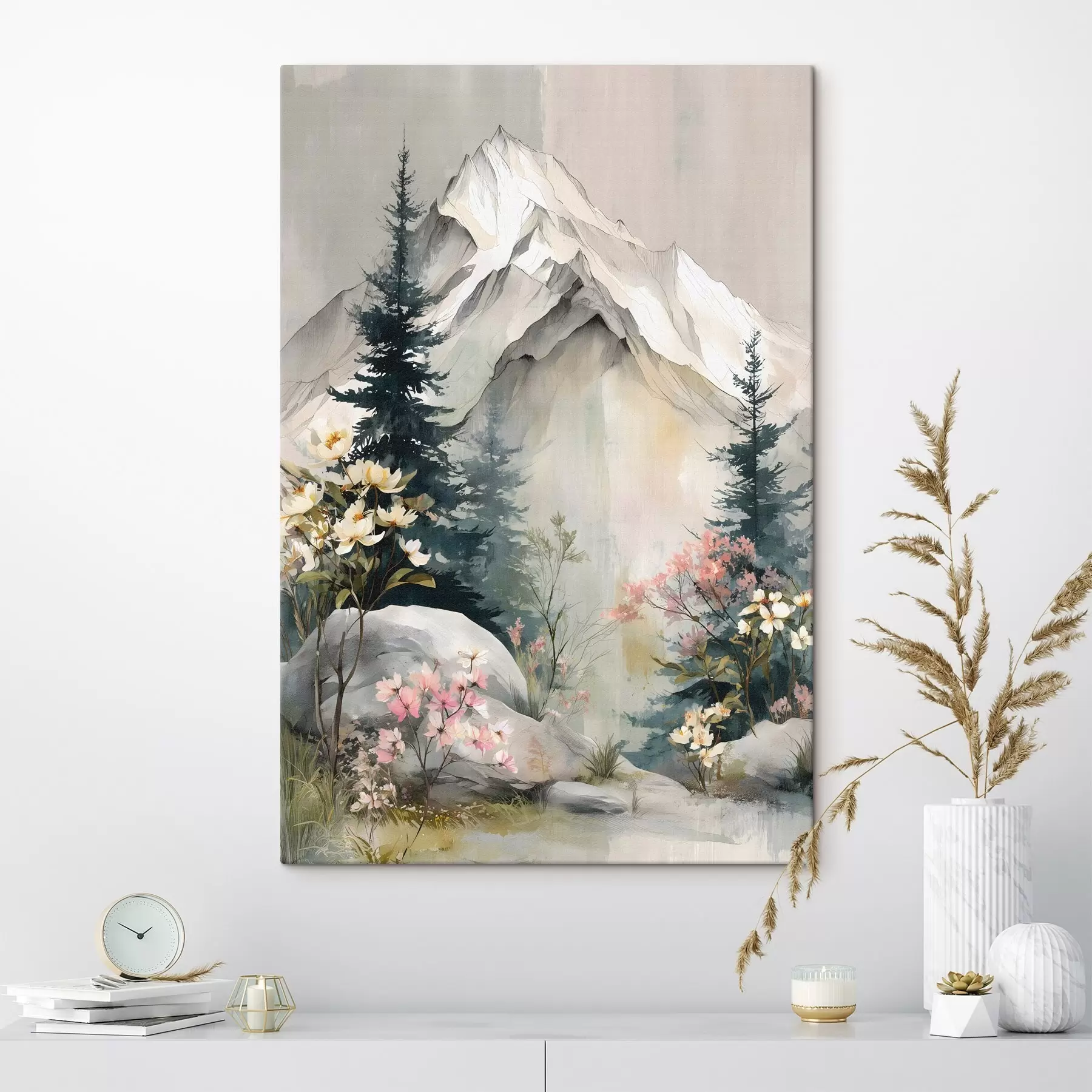 Fototapete Weihnachtsbäume am Fuße der Berge s50152