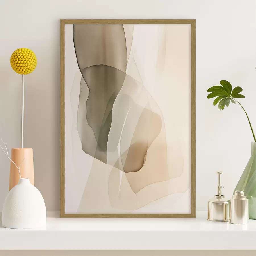 Fototapete Abstrakte, fließende, durchscheinende Formen in gedeckten Beige-, Creme- und Olivgrüntönen f50205