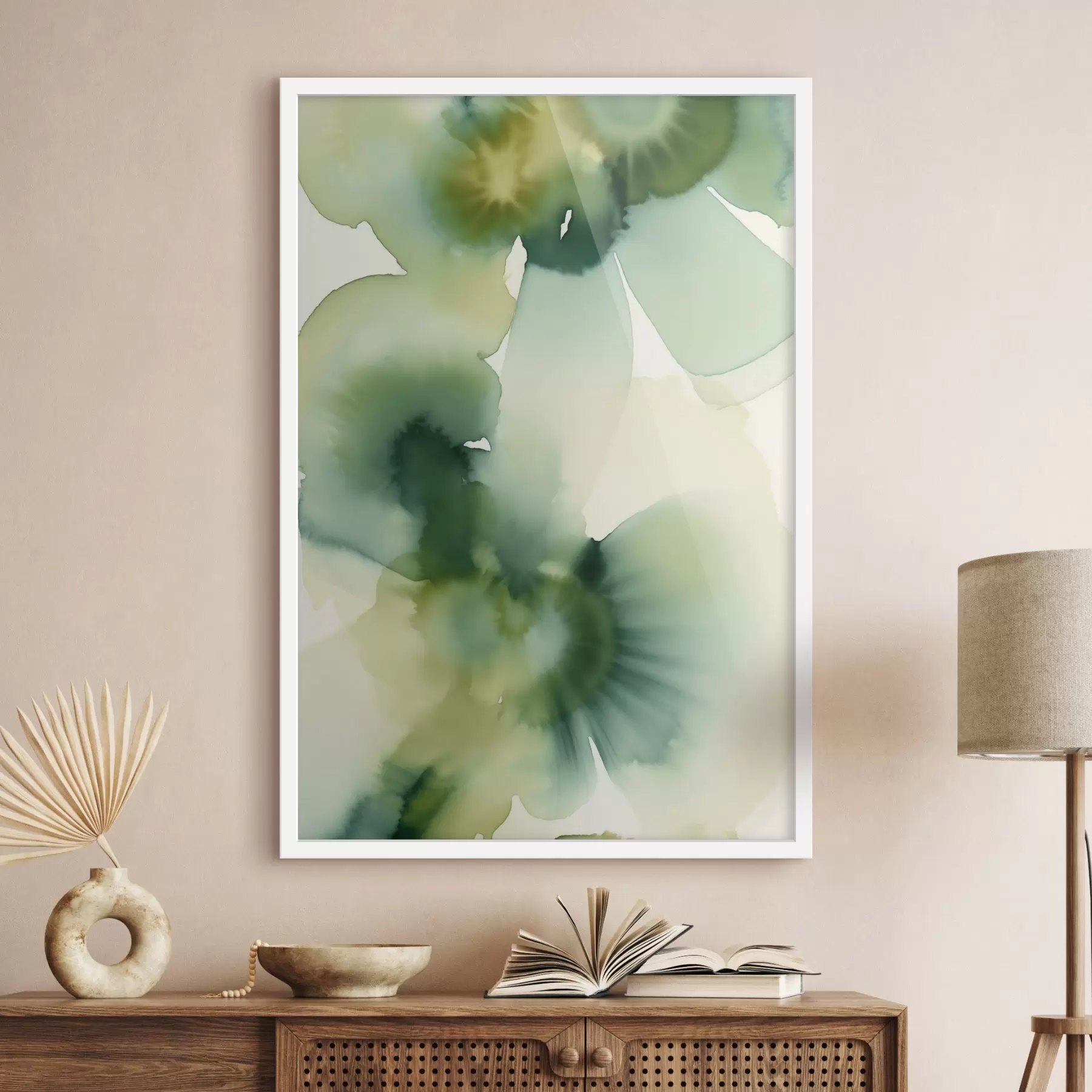 Fototapete Abstrakter Aquarellstil mit fließenden Formen in Grüntönen f50207