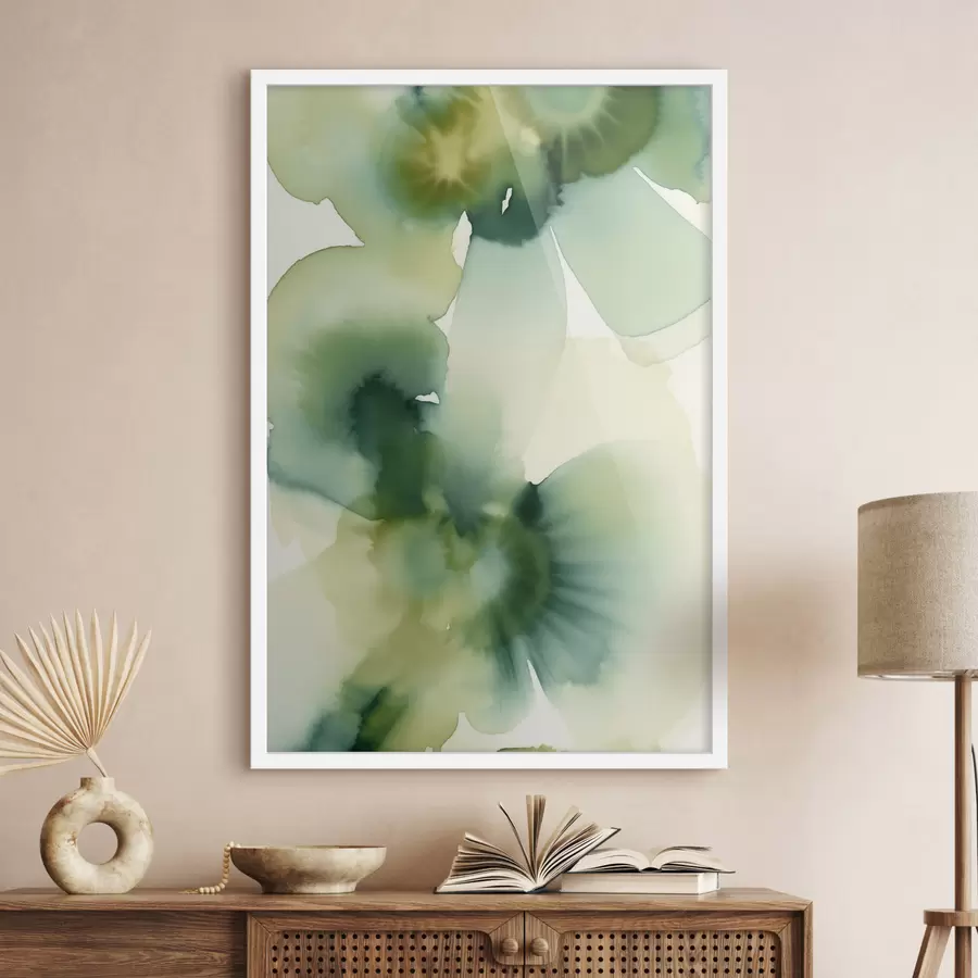 Fototapete Abstrakter Aquarellstil mit fließenden Formen in Grüntönen f50207