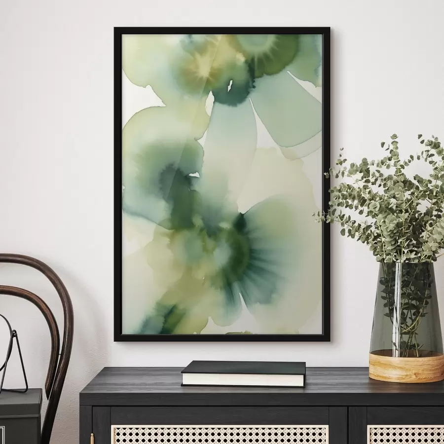 Fototapete Abstrakter Aquarellstil mit fließenden Formen in Grüntönen f50207