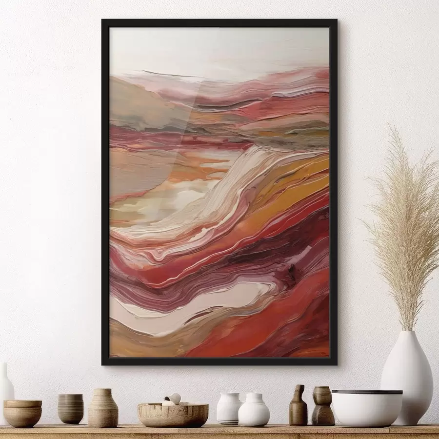 Fototapete Abstrakte Landschaft mit strukturierten Farbschichten in Rot, Orange und Beige f50216