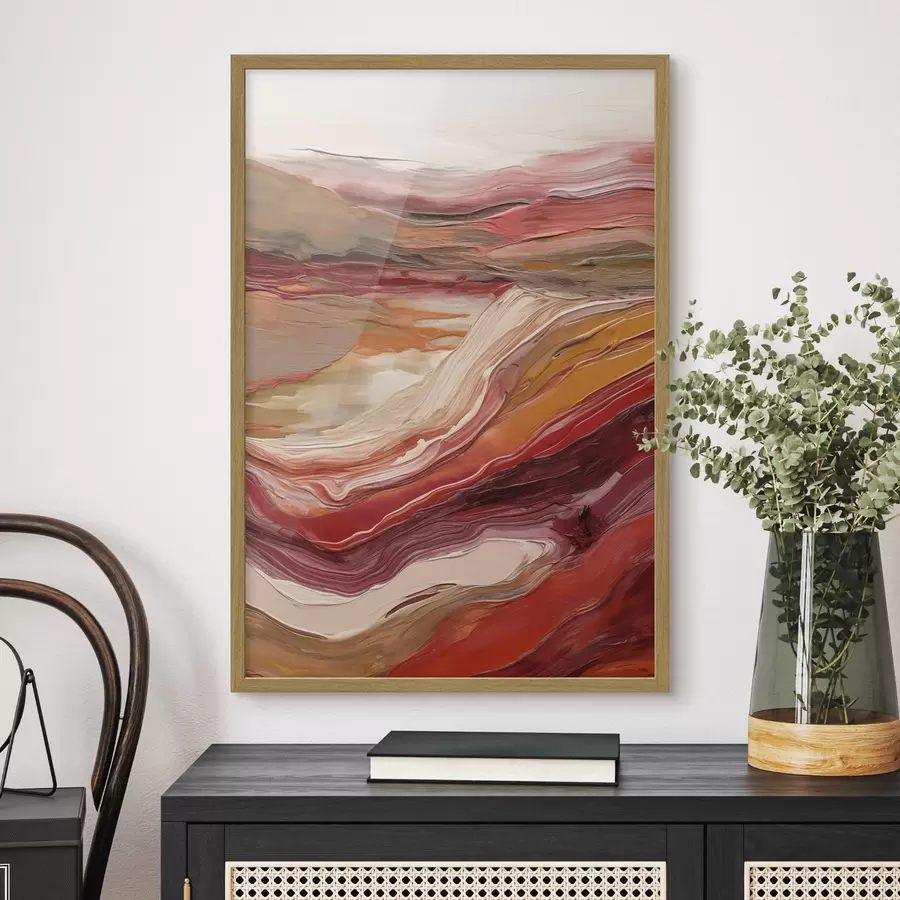 Fototapete Abstrakte Landschaft mit strukturierten Farbschichten in Rot, Orange und Beige f50216