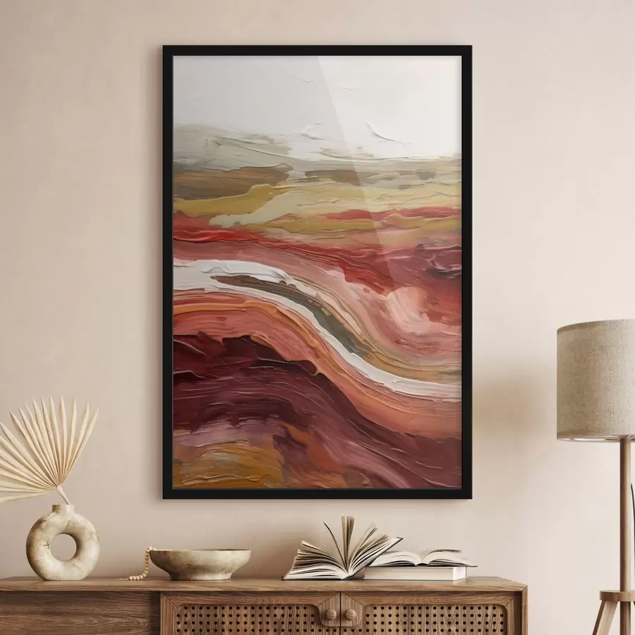 Fototapete Abstrakte Landschaft mit strukturierten Farbschichten in Rot, Orange und Beige f50217