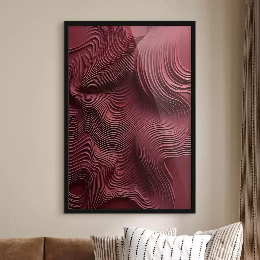 Fototapete Dunkelrote, wellenförmige, geschichtete, abstrakte, glatte Texturen, moderne Kunst f50222