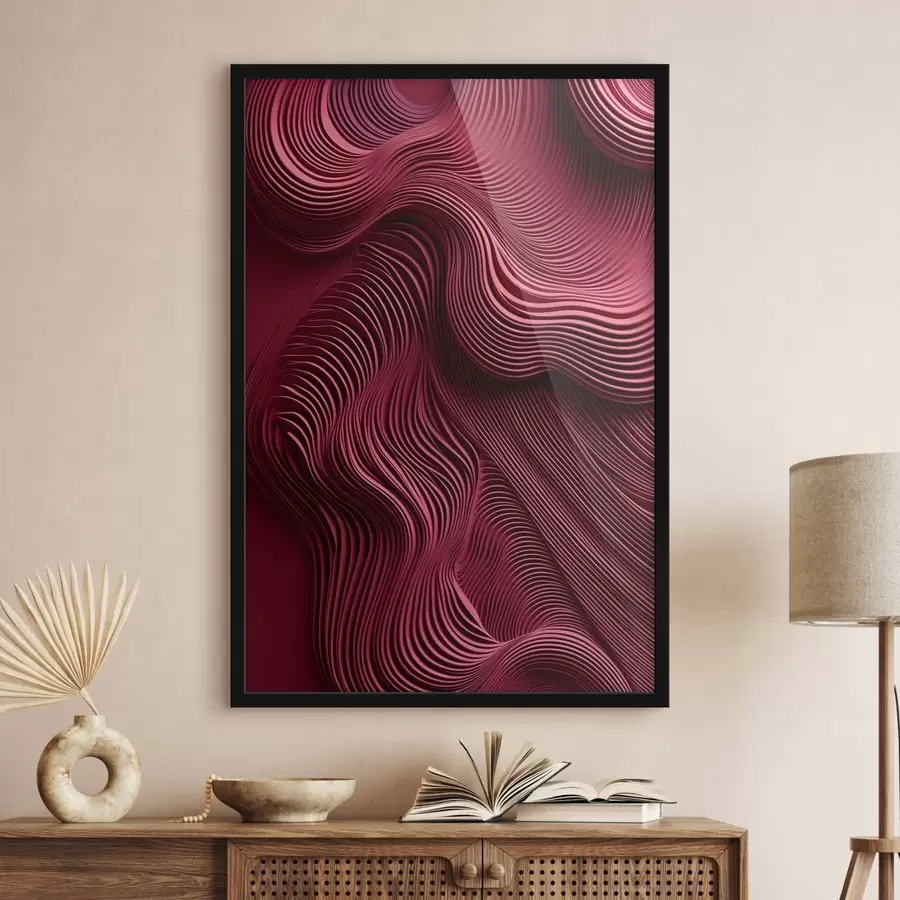 Fototapete Dunkelrote, wellenförmige, geschichtete, abstrakte, glatte Texturen, moderne Kunst f50223