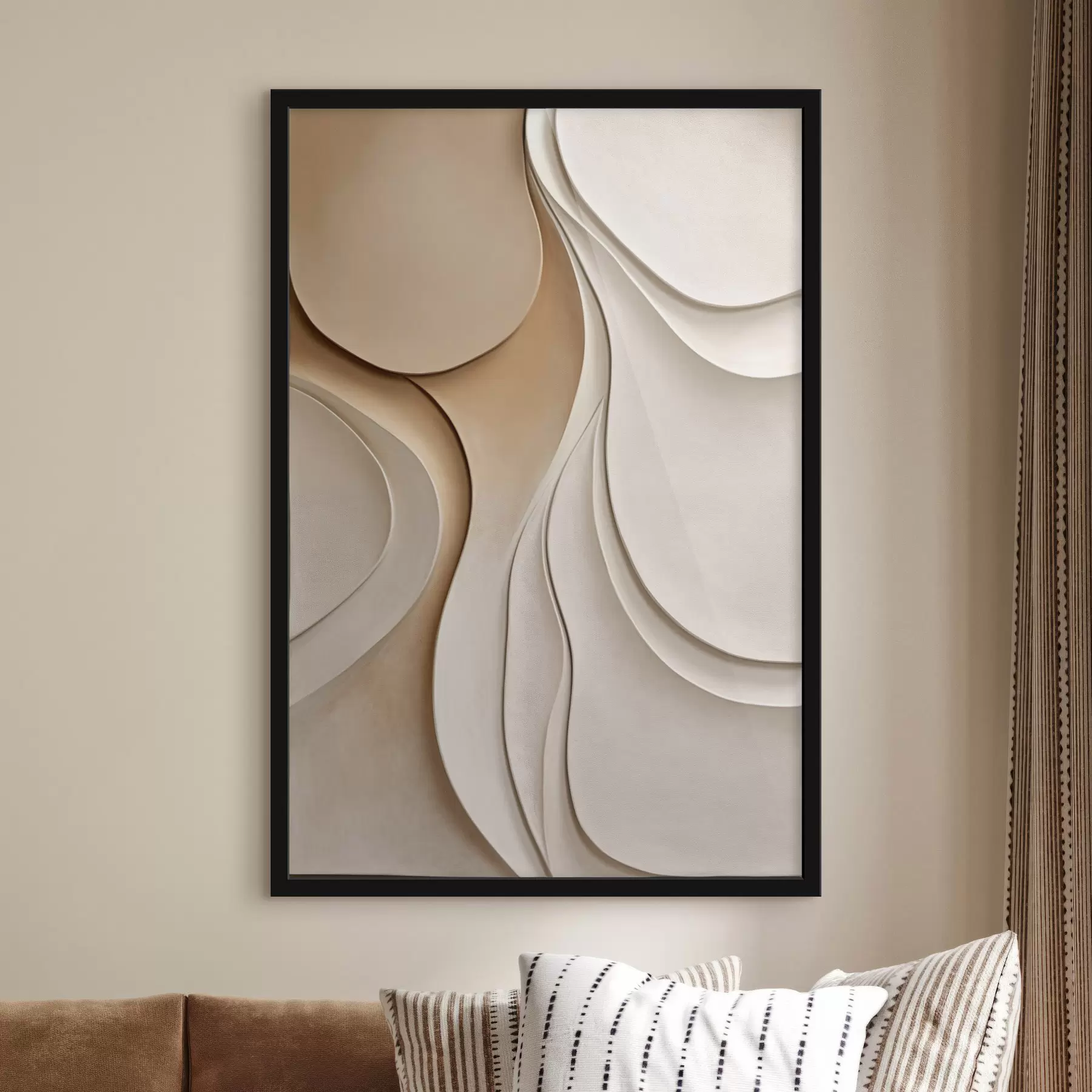 Fototapete Abstrakte, fließende, organische Formen in neutralen Beige- und Cremetönen, strukturierte Kunst f50224