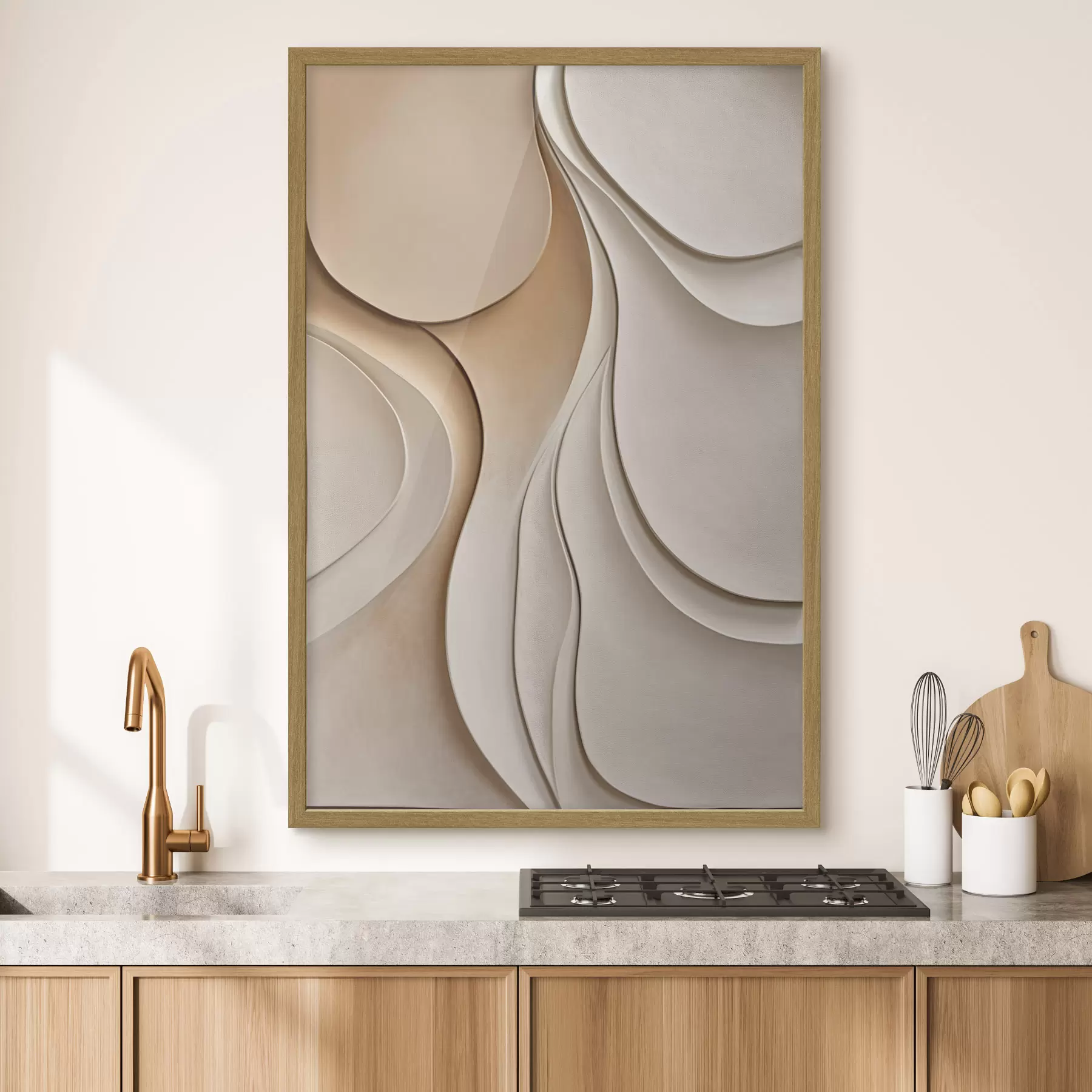 Fototapete Abstrakte, fließende, organische Formen in neutralen Beige- und Cremetönen, strukturierte Kunst f50224