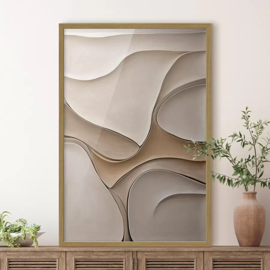 Fototapete Abstrakte, fließende, organische Formen in neutralen Beige- und Cremetönen, strukturierte Kunst f50225