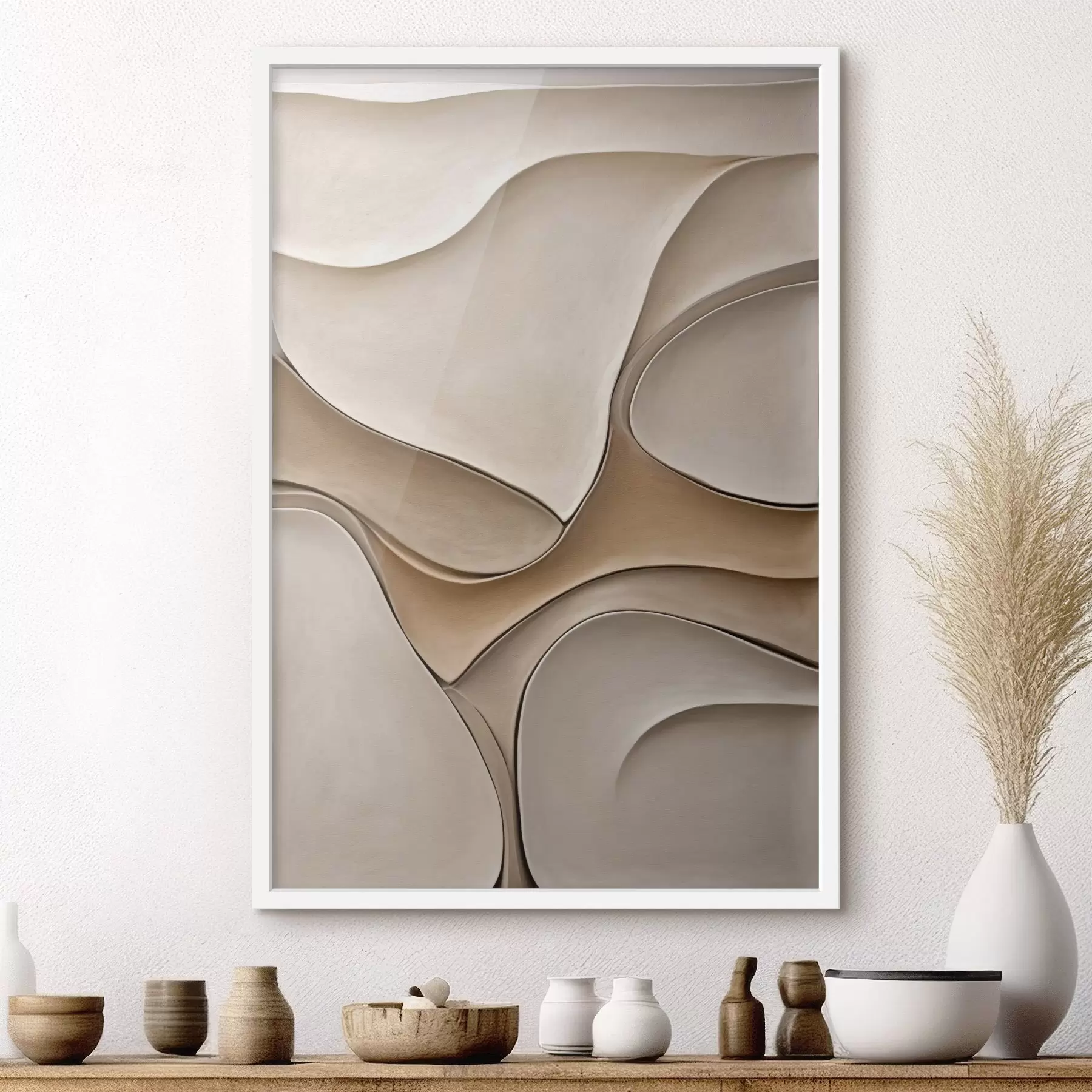 Fototapete Abstrakte, fließende, organische Formen in neutralen Beige- und Cremetönen, strukturierte Kunst f50225
