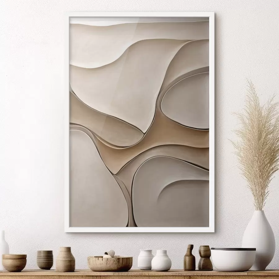 Fototapete Abstrakte, fließende, organische Formen in neutralen Beige- und Cremetönen, strukturierte Kunst f50225