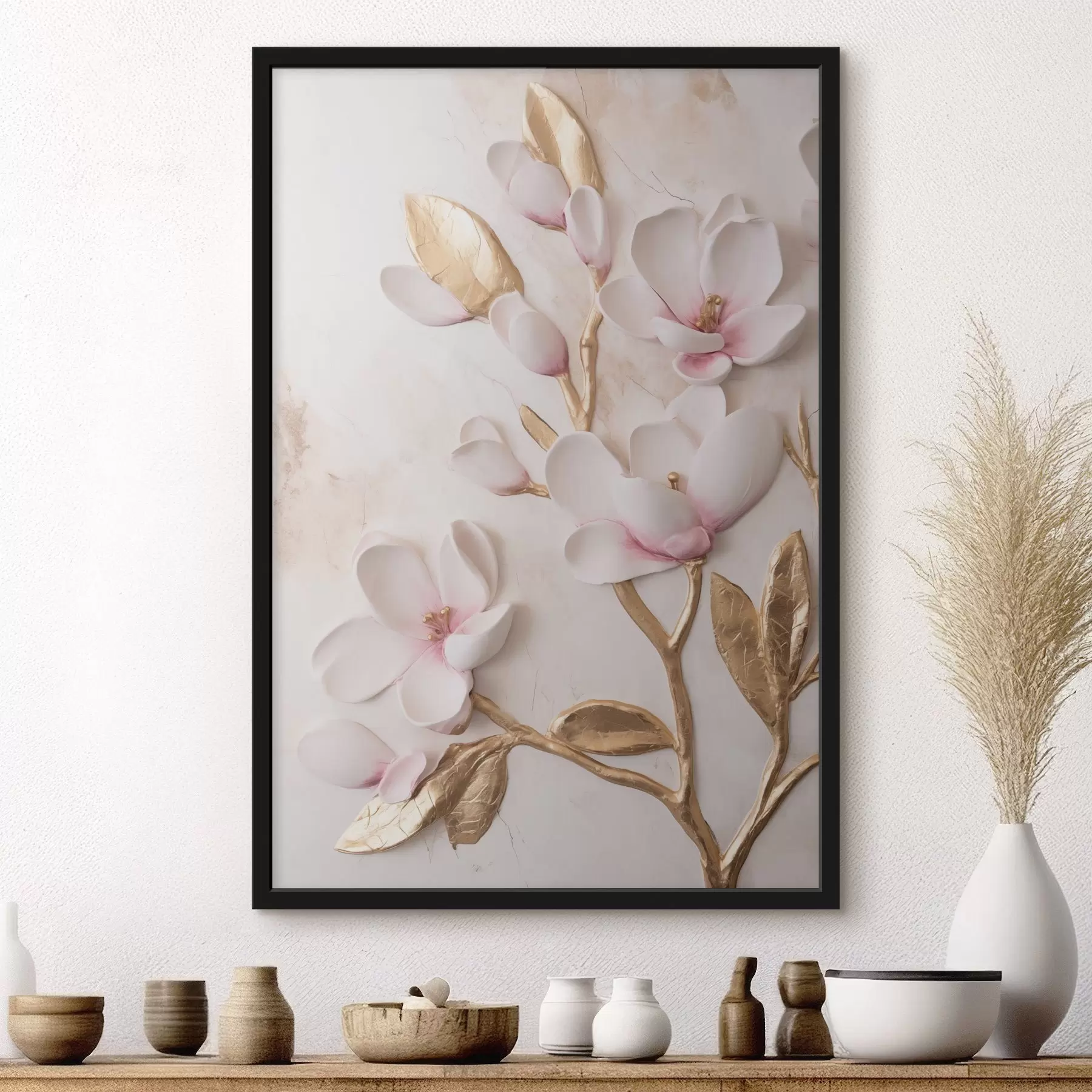 Fototapete Strukturierte, zartrosa Magnolienblüten mit gelben Akzenten f50230
