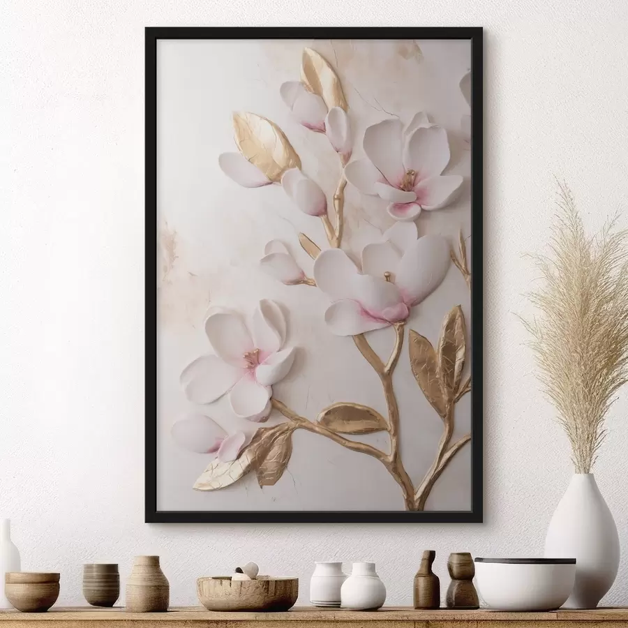Fototapete Strukturierte, zartrosa Magnolienblüten mit gelben Akzenten f50230
