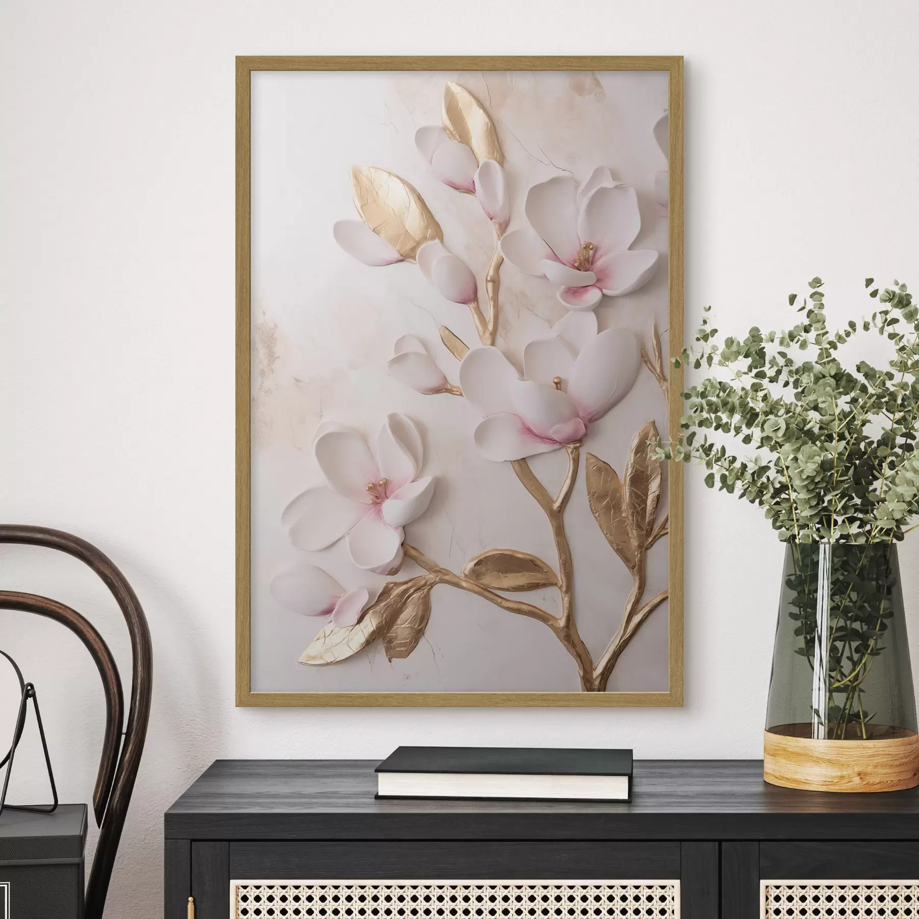 Fototapete Strukturierte, zartrosa Magnolienblüten mit gelben Akzenten f50230