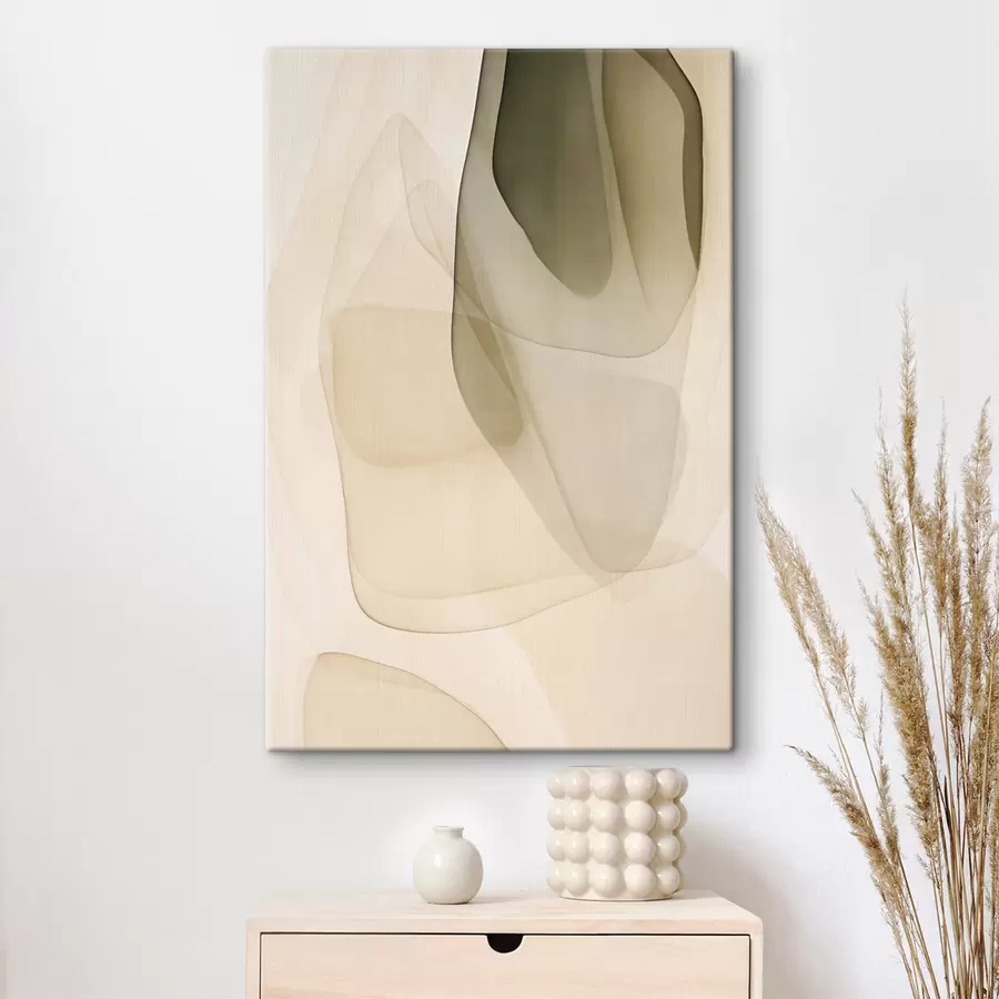 Fototapete Abstrakte, fließende, durchscheinende Formen in gedeckten Beige-, Creme- und Olivgrüntönen s50204