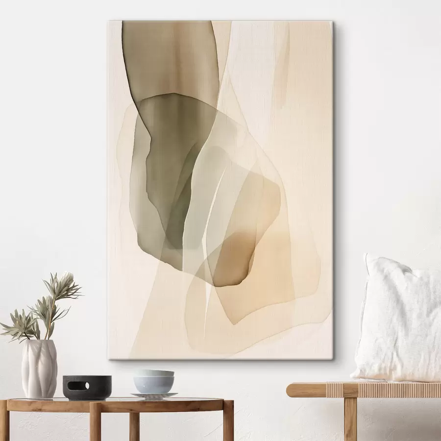 Fototapete Abstrakte, fließende, durchscheinende Formen in gedeckten Beige-, Creme- und Olivgrüntönen s50205