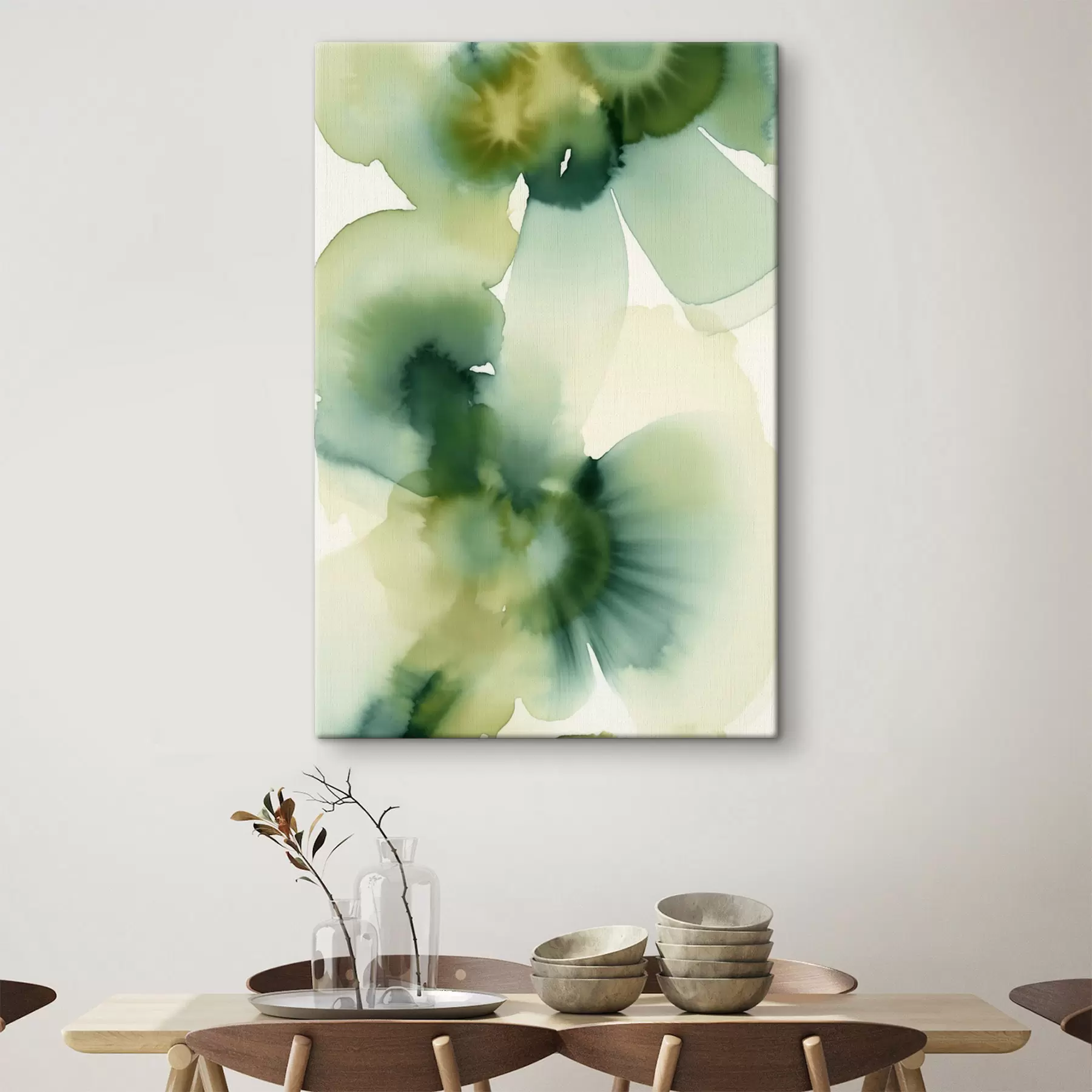 Fototapete Abstrakter Aquarellstil mit fließenden Formen in Grüntönen s50207