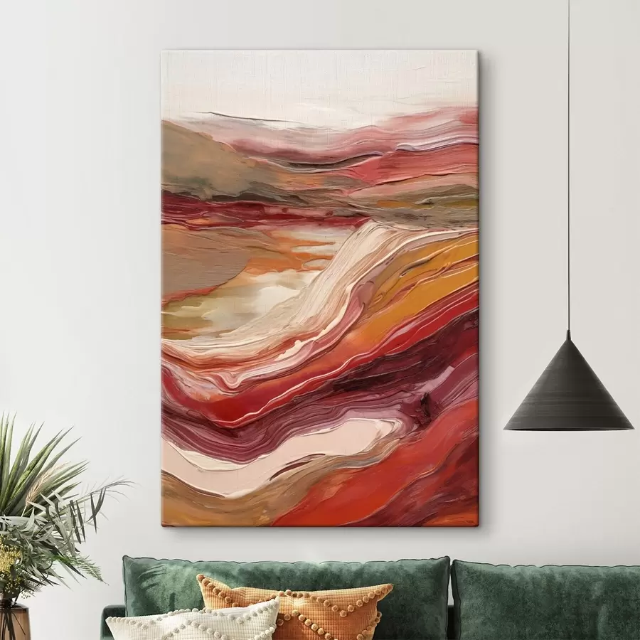 Fototapete Abstrakte Landschaft mit strukturierten Farbschichten in Rot, Orange und Beige s50216