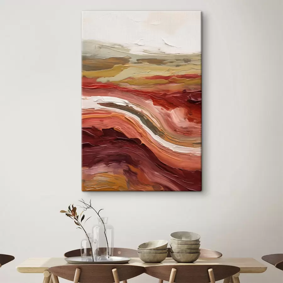 Fototapete Abstrakte Landschaft mit strukturierten Farbschichten in Rot, Orange und Beige s50217