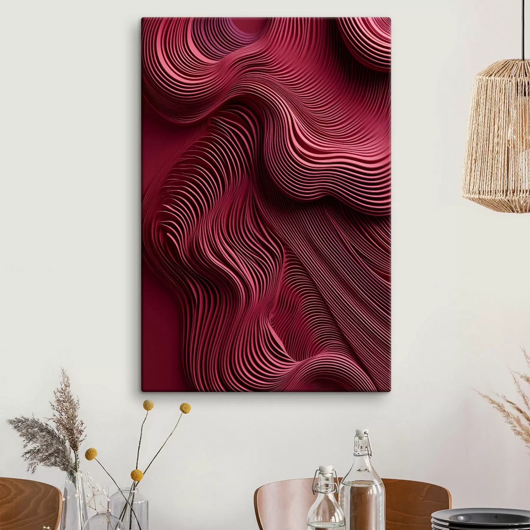 Fototapete Dunkelrote, wellenförmige, geschichtete, abstrakte, glatte Texturen, moderne Kunst s50223