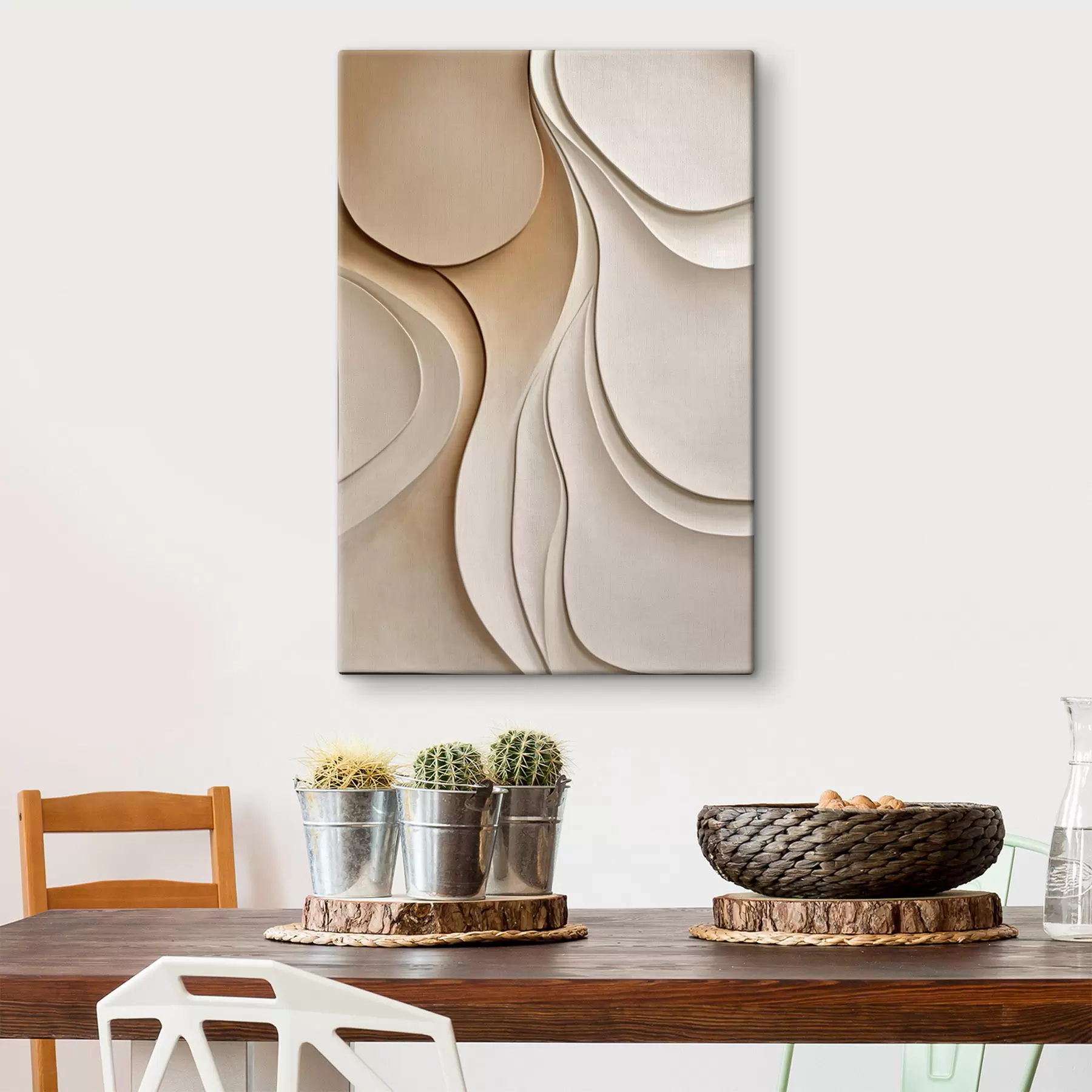 Fototapete Abstrakte, fließende, organische Formen in neutralen Beige- und Cremetönen, strukturierte Kunst s50224