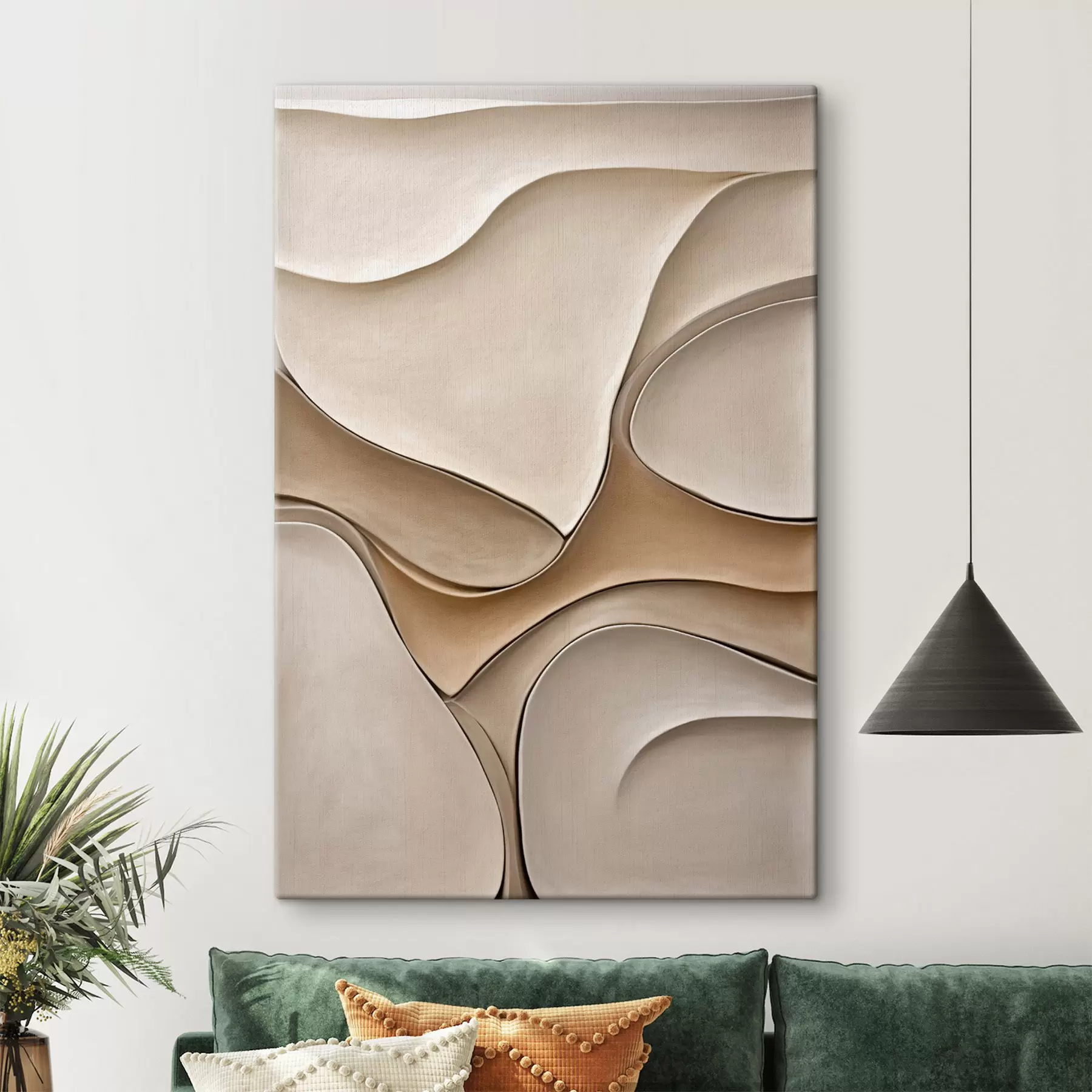 Fototapete Abstrakte, fließende, organische Formen in neutralen Beige- und Cremetönen, strukturierte Kunst s50225